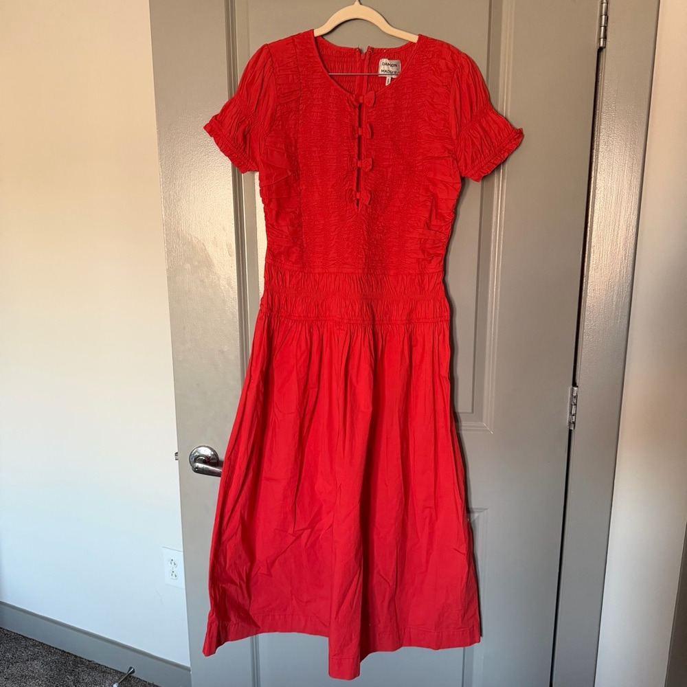 Damson Madder Red Short-Sleeve Bow Detail Midi